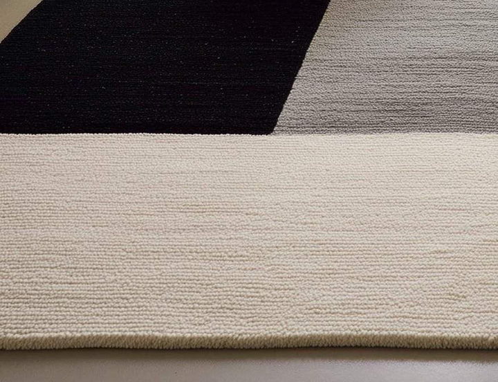 Translation missing: en.Handmade Geometric Wool Area Rug: Modern Black, Gray &amp; Cream Carpet