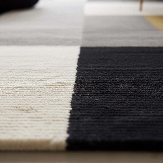 Translation missing: es.Handmade Geometric Wool Area Rug: Modern Black, Gray &amp; Cream Carpet