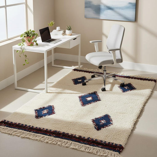 Translation missing: es.Handmade Moroccan Beni Ourain Rug - Indigo Diamond Berber Kilim
