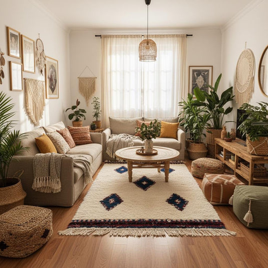 Translation missing: es.Handmade Moroccan Beni Ourain Rug - Indigo Diamond Berber Kilim