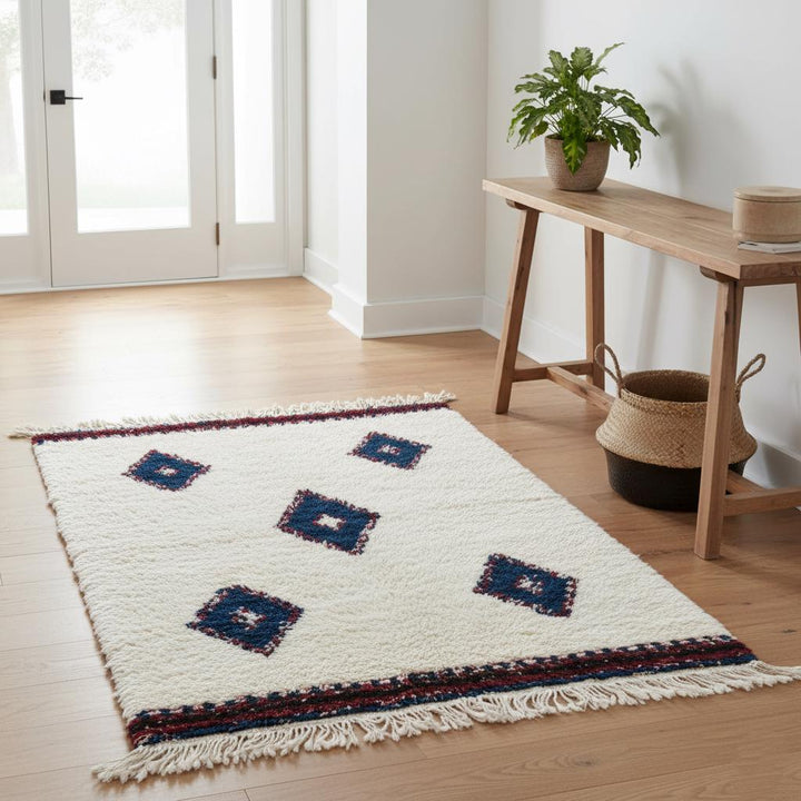 Translation missing: es.Handmade Moroccan Beni Ourain Rug - Indigo Diamond Berber Kilim