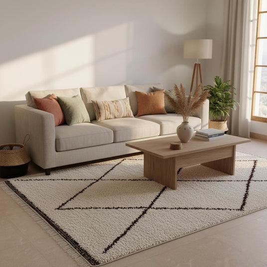 Translation missing: es.Authentic Moroccan Berber wool rug featuring geometric diamond design, perfect for cozy modern interiors