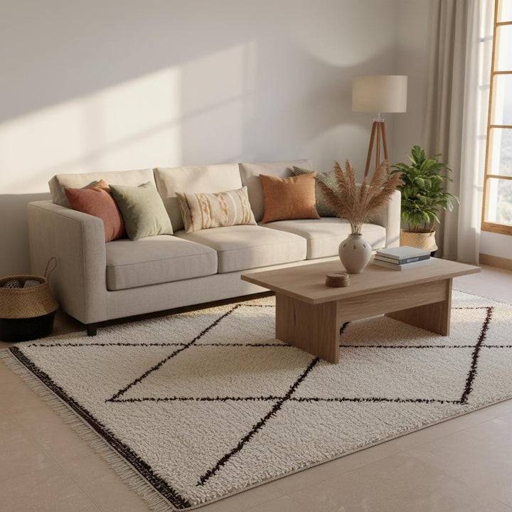 Translation missing: es.Authentic Moroccan Berber wool rug featuring geometric diamond design, perfect for cozy modern interiors
