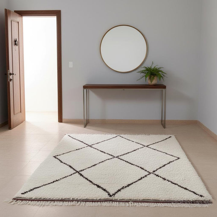 Translation missing: es.Handmade Moroccan Beni Ourain Wool Rug – Ivory Berber Diamond Rug