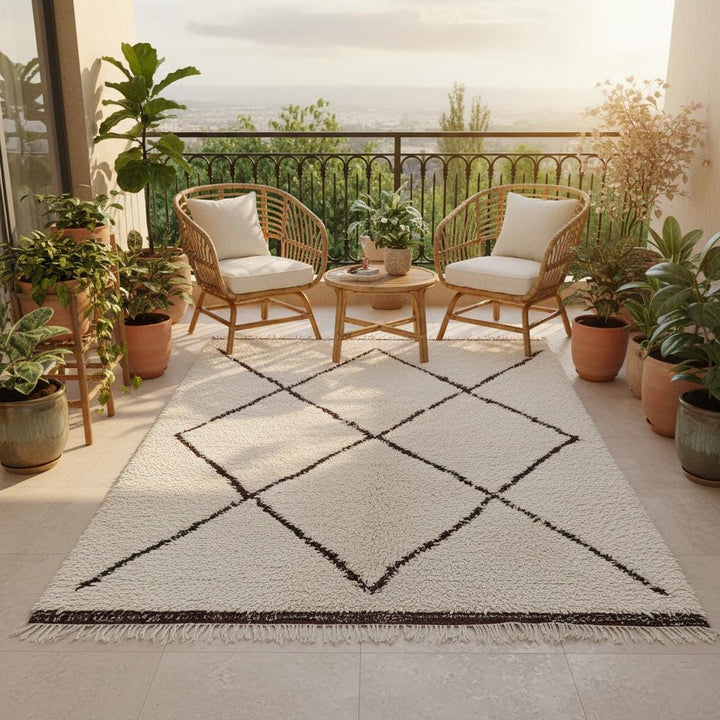 Translation missing: es.Handmade Moroccan Beni Ourain Wool Rug – Ivory Berber Diamond Rug