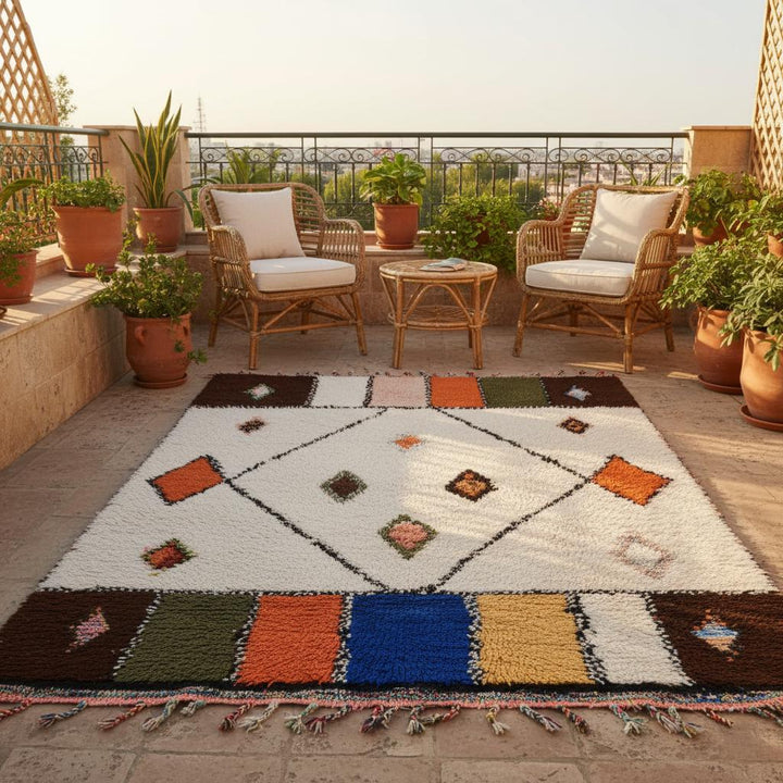 Translation missing: es.Handmade Moroccan Berber Wool Rug – Cream Diamond Boho Accent