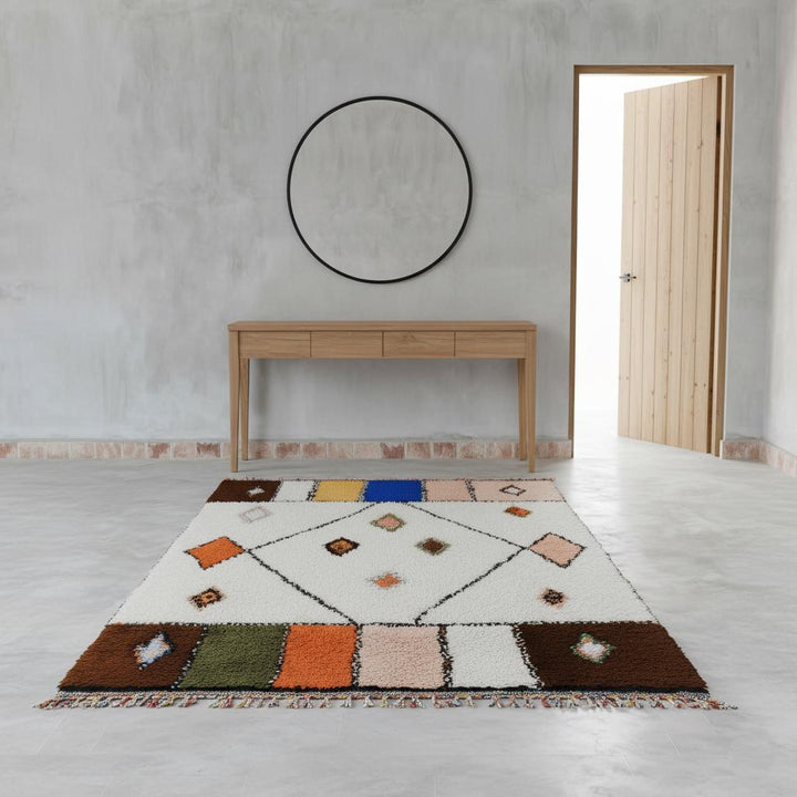 Translation missing: es.Handmade Moroccan Berber Wool Rug – Cream Diamond Boho Accent