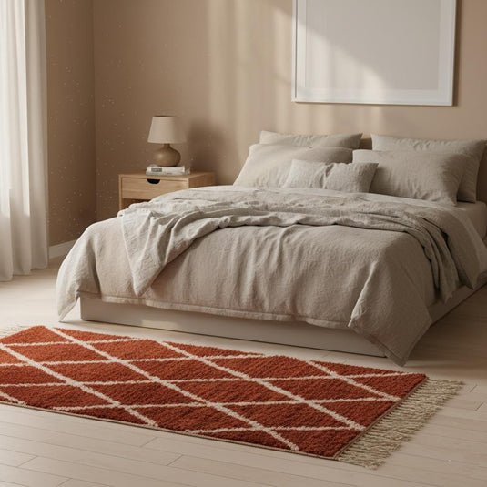 Translation missing: es.Handmade Moroccan Shag Rug – Terracotta Wool Diamond, Boho Decor