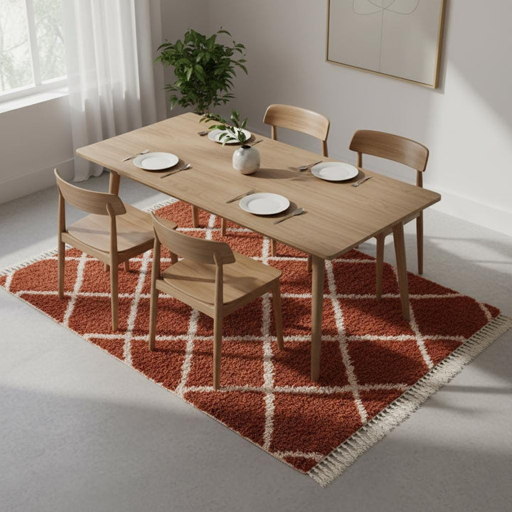 Translation missing: es.Textured plush wool rug terracotta diamond design – boho area rug handmade morocco inspired