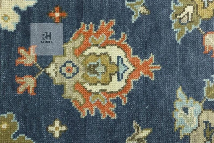 Translation missing: es.Handmade Oushak wool rug with olive green, beige, and gray floral design, 8x10 area rug for living room decor