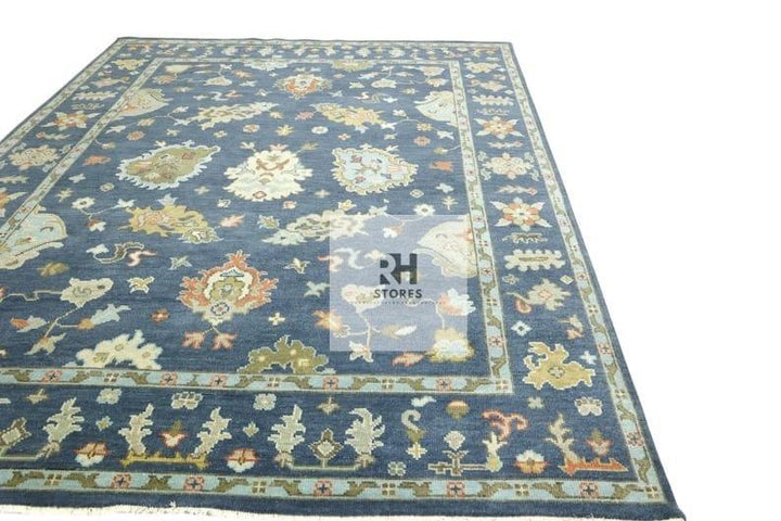 Translation missing: es.Handmade Oushak wool rug in olive green, beige, and gray with vintage Turkish knot floral design for living room decor
