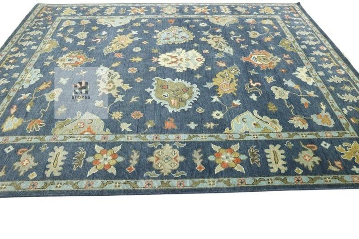 Translation missing: es.Handmade Oushak wool rug in olive green, beige, and gray with traditional Turkish knot design for living room decor
