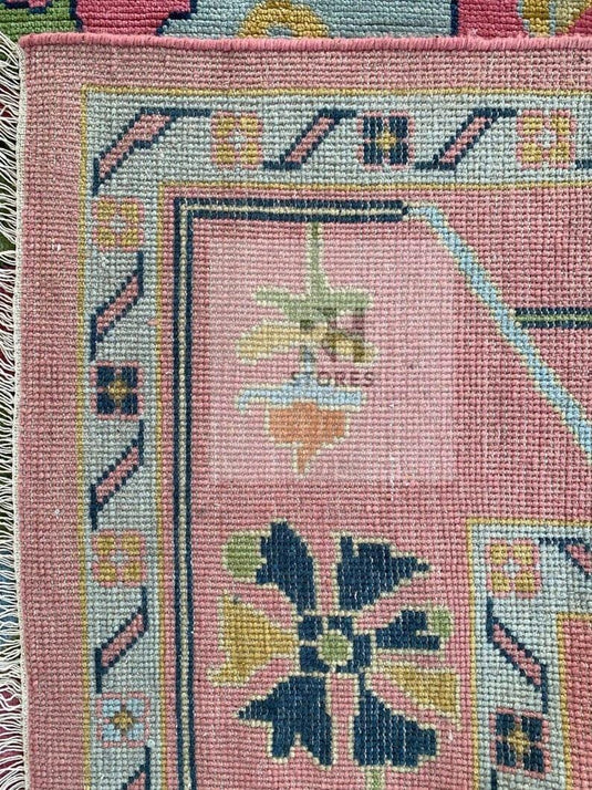 Translation missing: en.Handmade Oushak Wool Rug: Pink &amp; Sky Blue Turkish Knot, 8x10 Area Rug