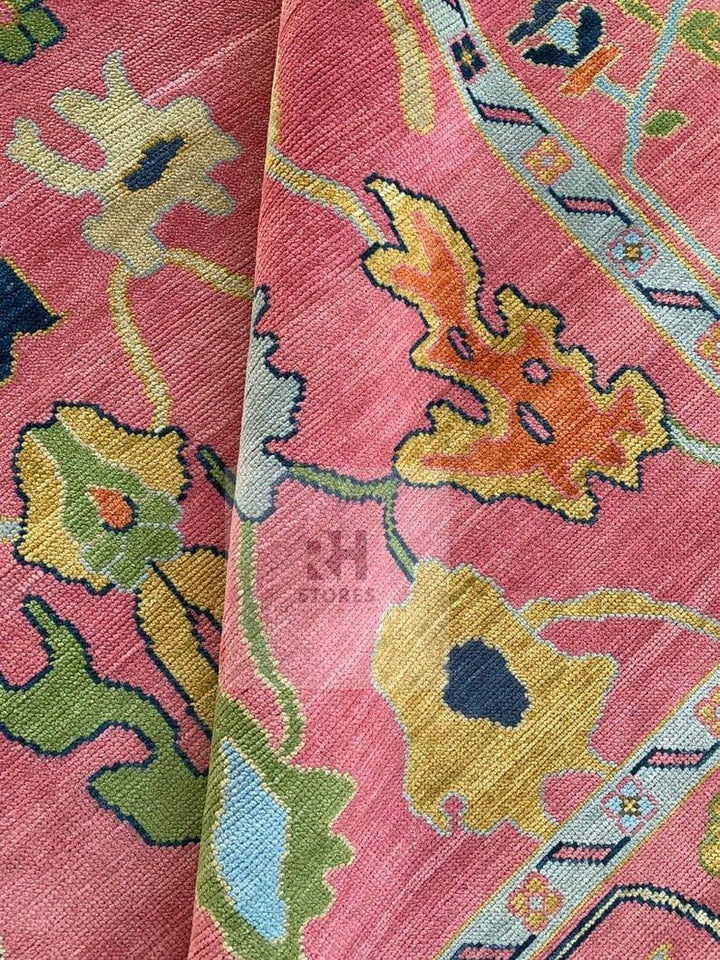 Translation missing: en.Handmade Oushak Wool Rug: Pink &amp; Sky Blue Turkish Knot, 8x10 Area Rug