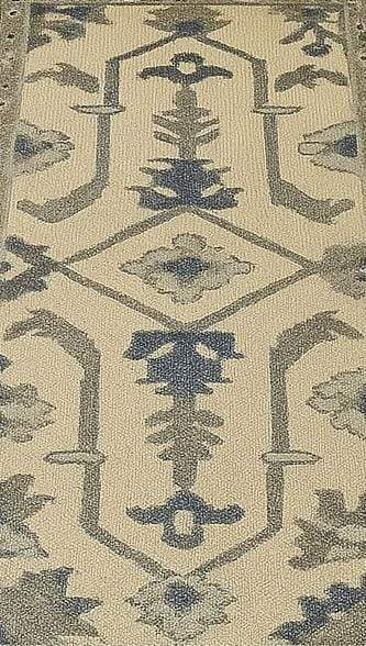 Translation missing: es.Handmade Oushak wool runner rug with ocean blue, green, and ivory floral design, 2.6x7 ft, handcrafted wool runner for hallway or living room