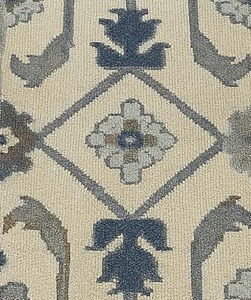 Translation missing: es.Handmade Oushak wool runner rug with ocean blue, green, and ivory floral design, 2.6x7 ft, rectangular luxury hallway runner