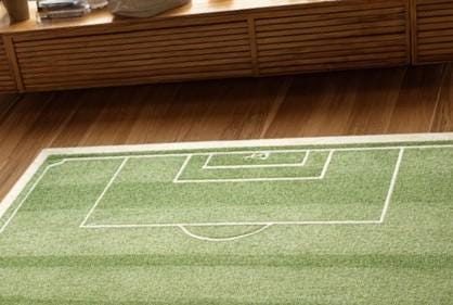 Translation missing: es.Handmade tufted wool soccer field rug for kids playroom, green rectangular sports-themed carpet