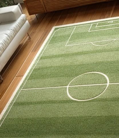 Translation missing: es.Handmade tufted wool soccer field rug for kids playroom, green 5x10 area carpet
