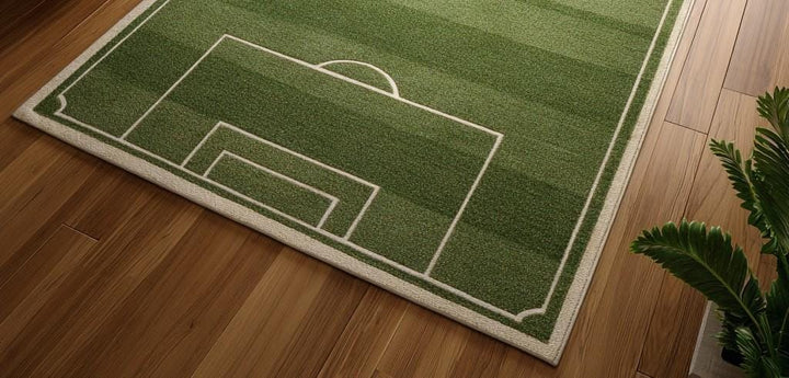 Translation missing: es.Handmade tufted wool soccer field rug for kids playroom, green rectangular area rug 5x10