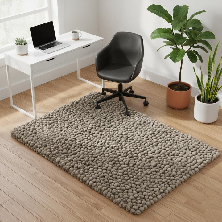 Translation missing: en.Handmade Taupe Felt Ball Rug – Chunky Wool Pom Pom Mat