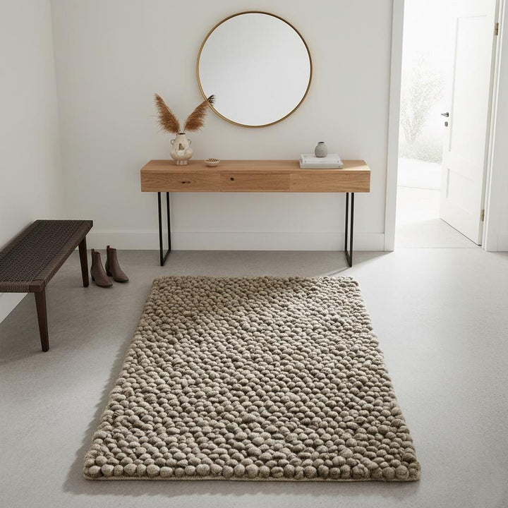Translation missing: en.Handmade Taupe Felt Ball Rug – Chunky Wool Pom Pom Mat
