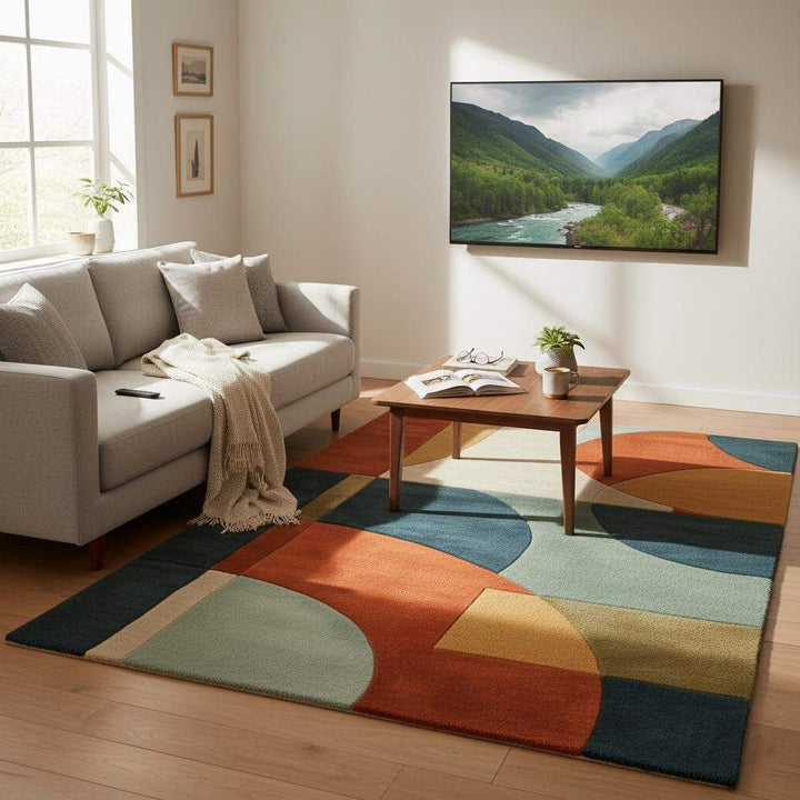 Translation missing: en.Handmade Tufted Abstract Rug, Modern Neutral Wool Carpet, Beige Cream Contemporary Area Rug, Custom Size Living Room Rug. Size- 6x9 feet Rug