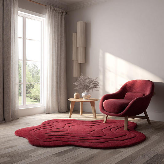 Translation missing: en.Handmade Tufted Red Rug: Modern 3D Wave Design, Irregular Shape