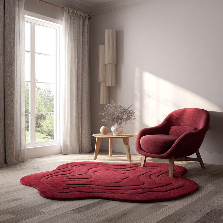 Translation missing: en.Handmade Tufted Red Rug: Modern 3D Wave Design, Irregular Shape