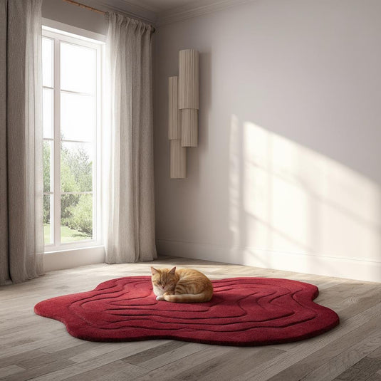 Translation missing: en.Handmade Tufted Red Rug: Modern 3D Wave Design, Irregular Shape