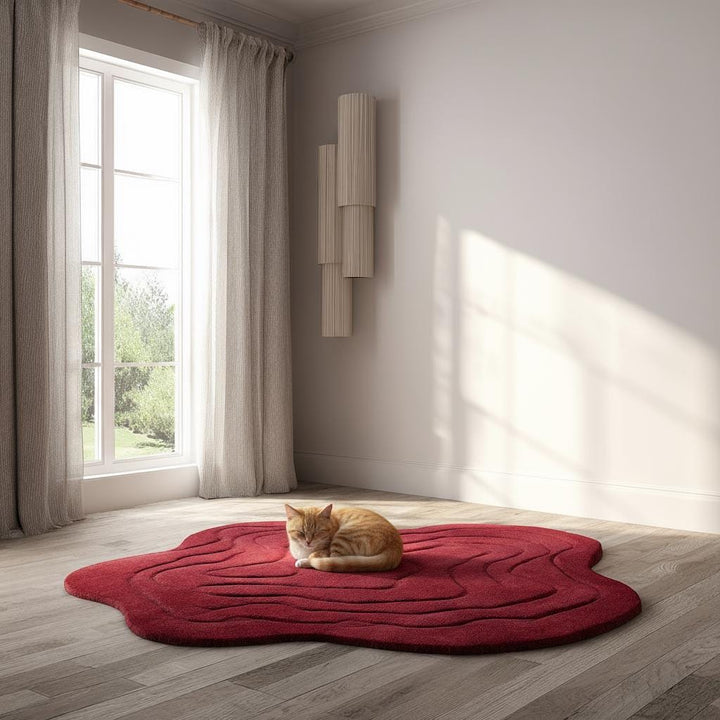 Translation missing: en.Handmade Tufted Red Rug: Modern 3D Wave Design, Irregular Shape