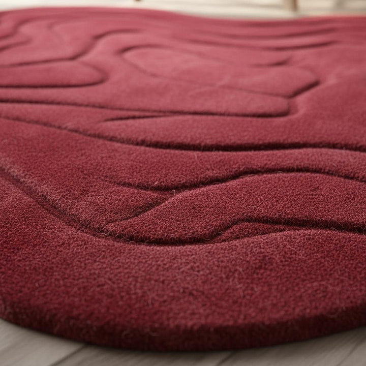 Translation missing: en.Handmade Tufted Red Rug: Modern 3D Wave Design, Irregular Shape
