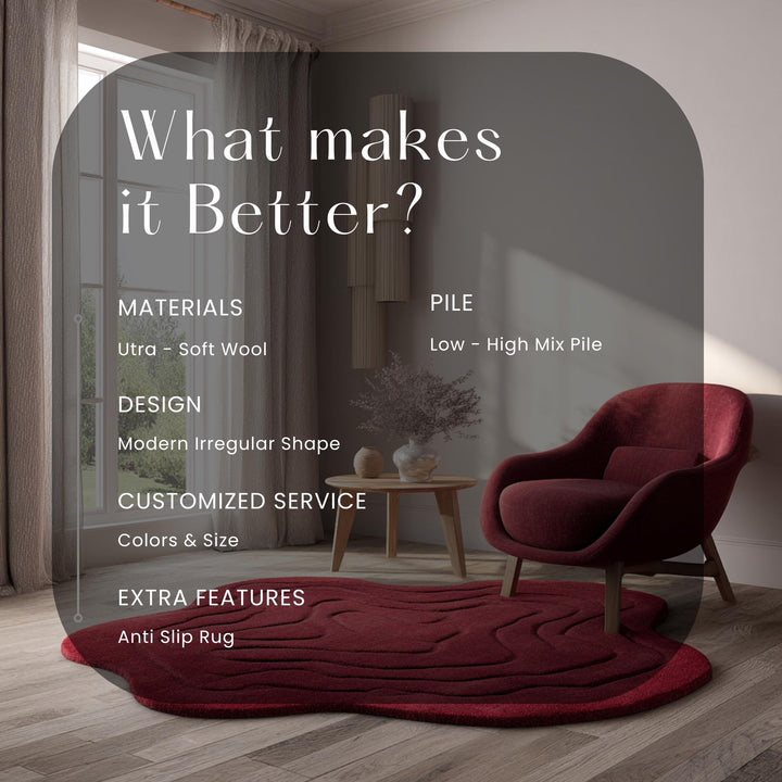 Translation missing: en.Handmade Tufted Red Rug: Modern 3D Wave Design, Irregular Shape
