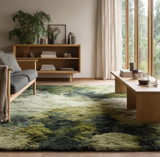 Translation missing: en.Handmade Tufted Wool Rug: Moss Green Abstract Boho Design