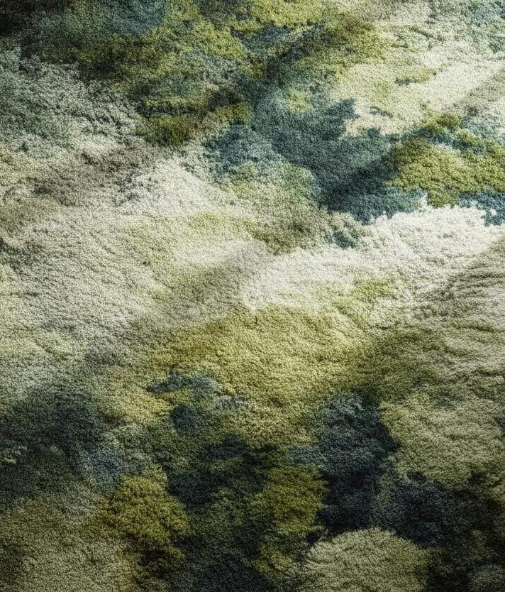 Translation missing: en.Cozy living room with moss-inspired rug under wooden coffee table