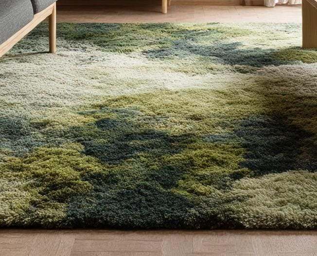 Translation missing: en.Handmade Tufted Wool Rug: Moss Green Abstract Boho Design