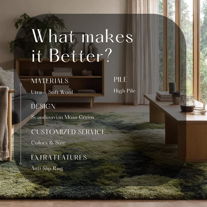 Translation missing: en.Handmade Tufted Wool Rug: Moss Green Abstract Boho Design