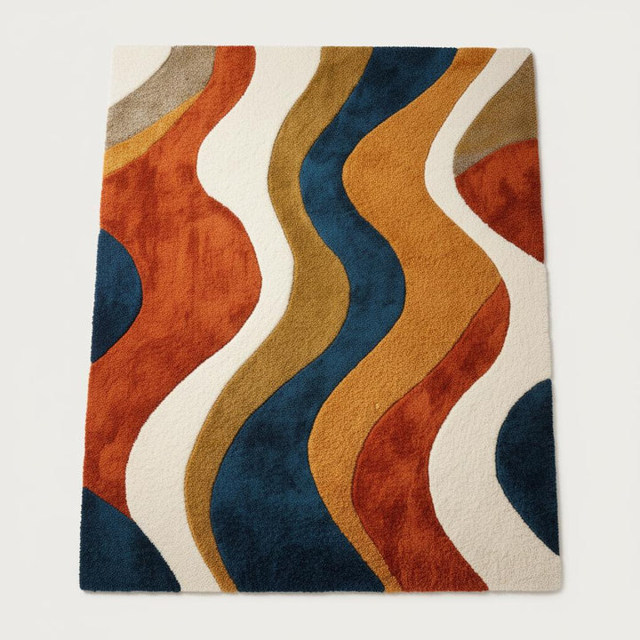 Translation missing: en.Handmade Wavy Area Rug: Mid-Century Modern Colorful Carpet