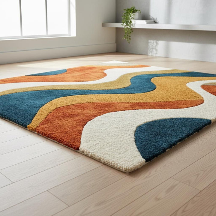 Translation missing: en.Handmade Wavy Area Rug: Mid-Century Modern Colorful Carpet