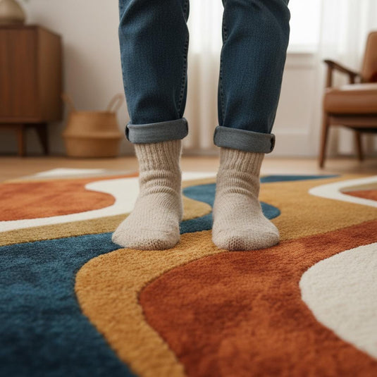 Translation missing: es.Handmade Wavy Area Rug: Mid-Century Modern Colorful Carpet