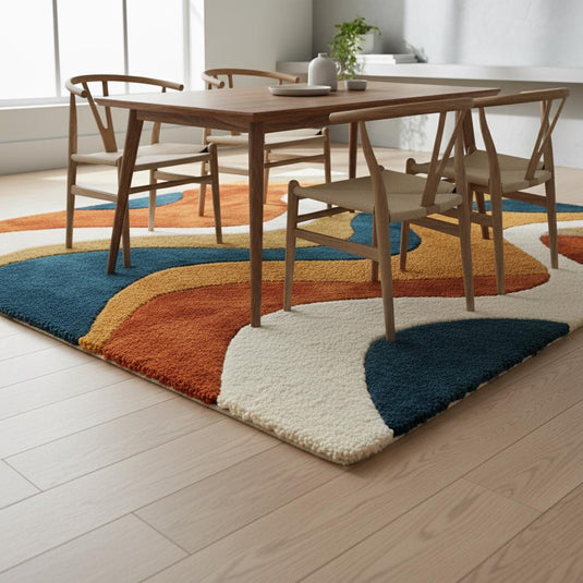 Translation missing: es.Handmade Wavy Area Rug: Mid-Century Modern Colorful Carpet