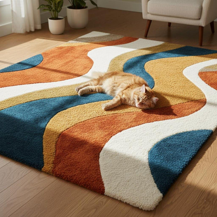Translation missing: en.Handmade Wavy Area Rug: Mid-Century Modern Colorful Carpet
