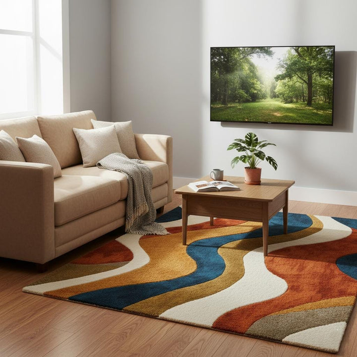Translation missing: en.Handmade Wavy Area Rug: Mid-Century Modern Colorful Carpet