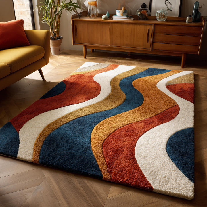Translation missing: en.Handmade Wavy Area Rug: Mid-Century Modern Colorful Carpet