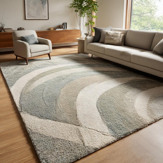 Translation missing: es.Handmade Wool Area Rug: Abstract Wave Design, Plush Neutral Rug