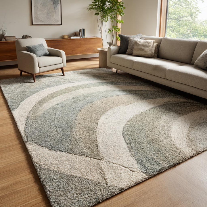 Translation missing: en.Handmade Wool Area Rug: Abstract Wave Design, Plush Neutral Rug