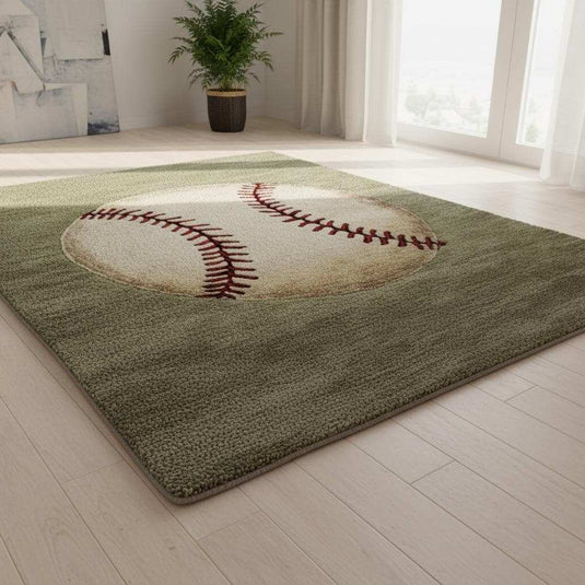 Translation missing: es.Handmade Wool Baseball Rug: Sports Nursery Decor, 8x10