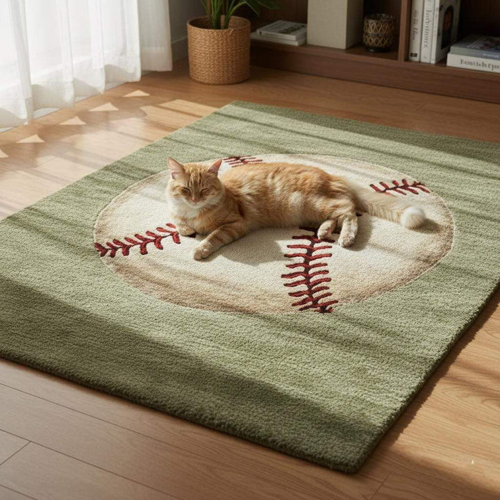 Translation missing: es.Handmade Wool Baseball Rug: Sports Nursery Decor, 8x10