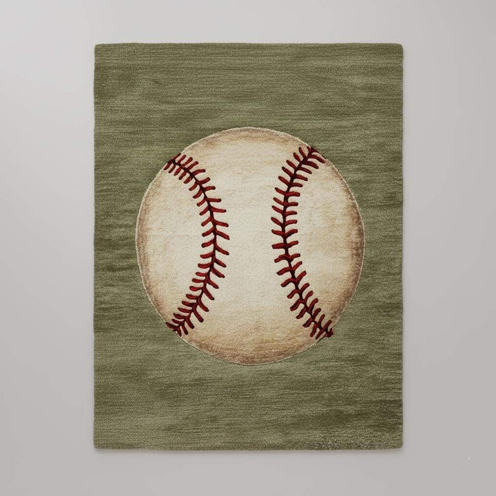 Translation missing: es.Handmade Wool Baseball Rug: Sports Nursery Decor, 8x10