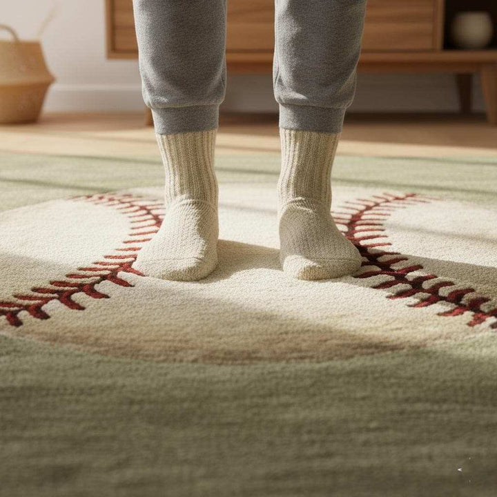 Translation missing: es.Handmade Wool Baseball Rug: Sports Nursery Decor, 8x10