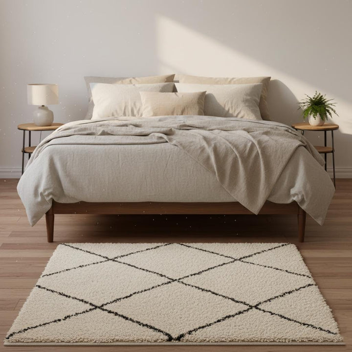Translation missing: es.Handmade Wool Beni Ourain Rug – Cream &amp; Black Diamond Berber Carpet
